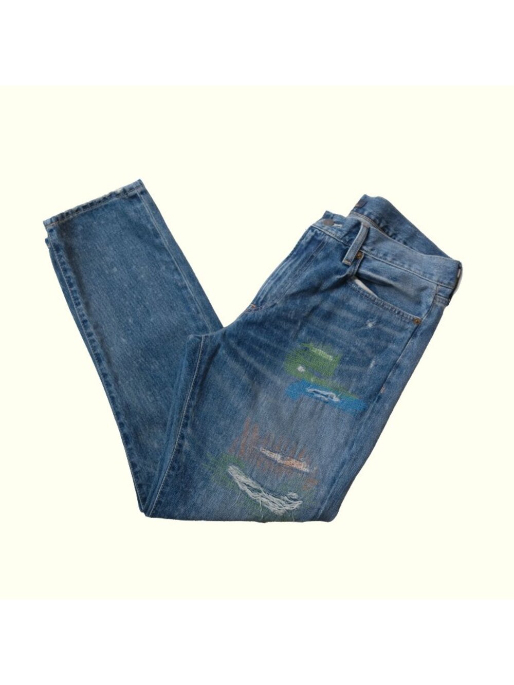RALPH LAUREN VTG 00s RETRO STITCH DISTRESSED DENIM JEANS 2020 SZ 32